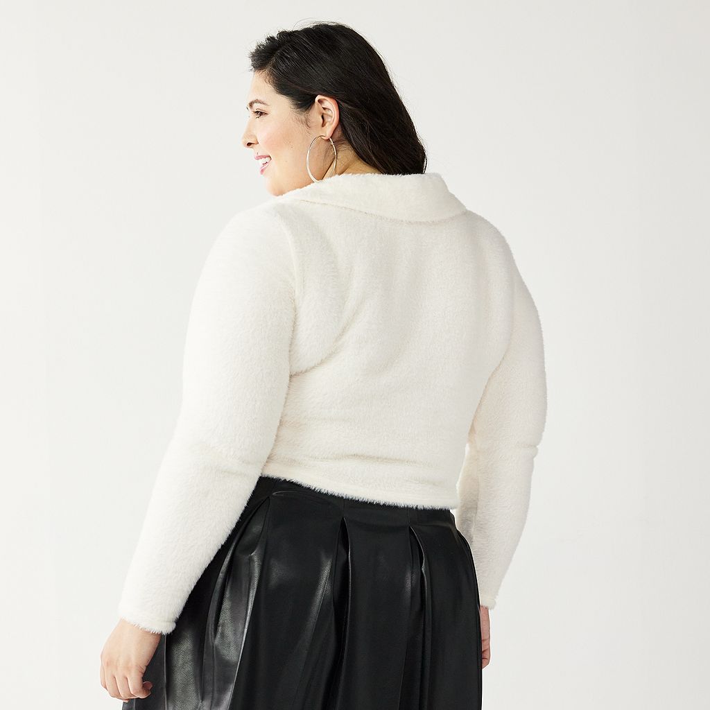 カーディガン アイボリー 【 SO PLUS SIZE BUTTON FRONT CROPPED CARDIGAN IVORY 】