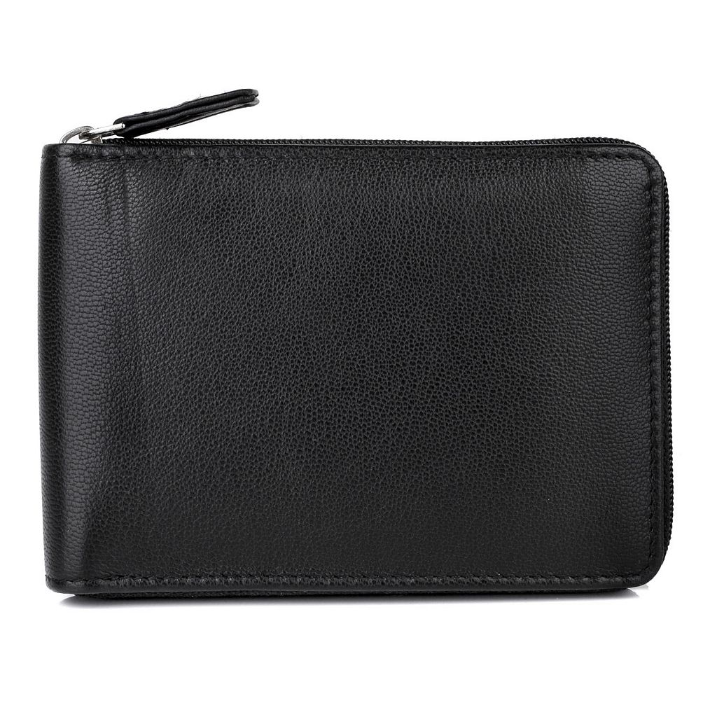 z F ubN y BUXTON EMBLEM ZIP-AROUND BILLFOLD WALLET / BLACK z obO P[X Yz