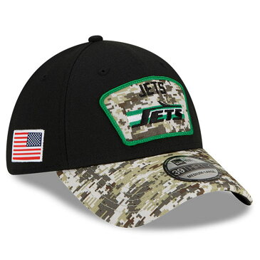 NEW ERA ジェッツ ロゴ 黒色 ブラック ニューエラ ニューヨーク 【 BLACK CAMO 2021 SALUTE TO SERVICE HISTORIC LOGO 39THIRTY FLEX HAT JET 】