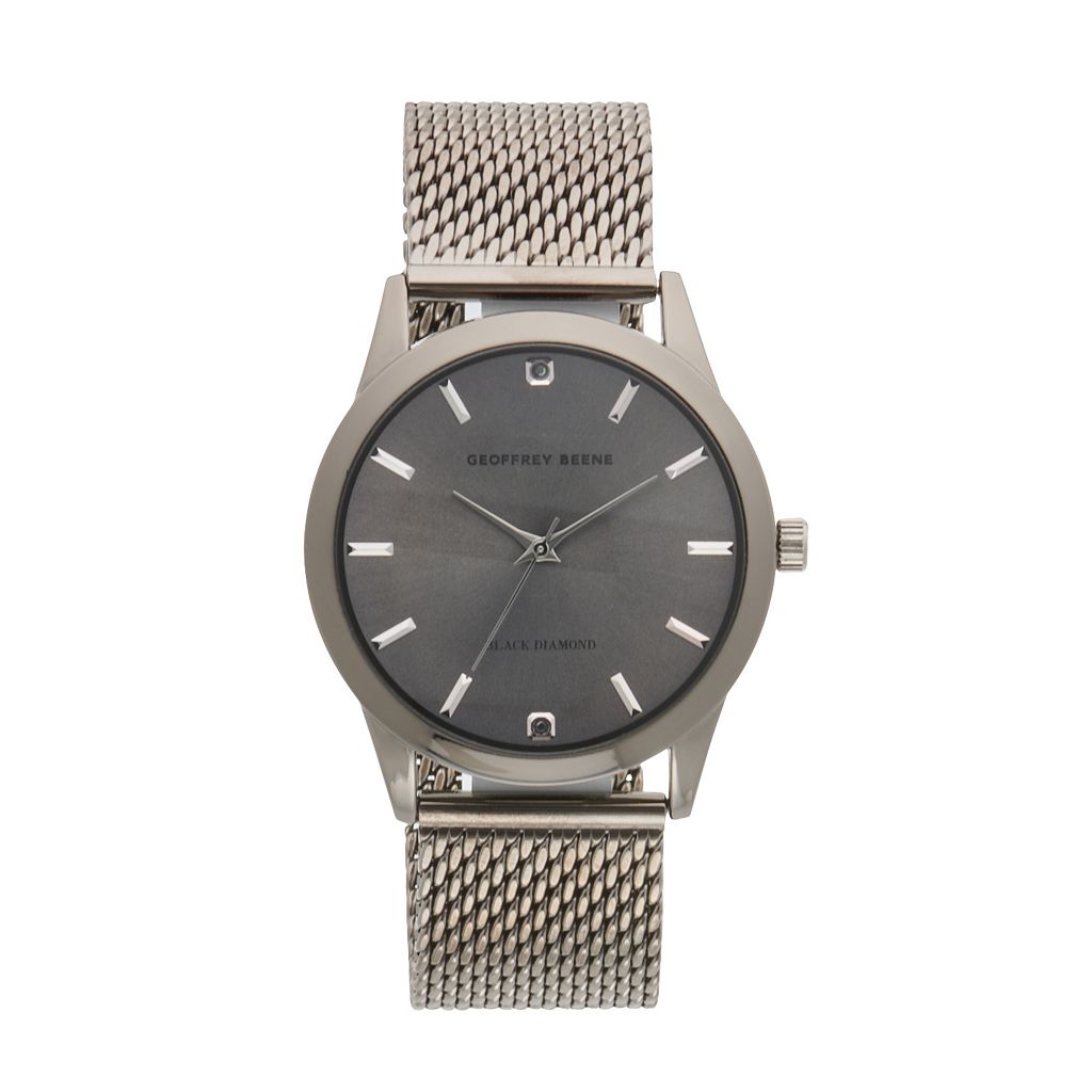 黒色 ブラック ダイヤモンド ウォッチ 時計 【 GEOFFREY BEENE GUNMETAL TONE BLACK DIAMOND MESH WATCH / 】 腕時計 メンズ腕時計 ※入荷時に電池が切れの場合もありますので予めご了承ください。