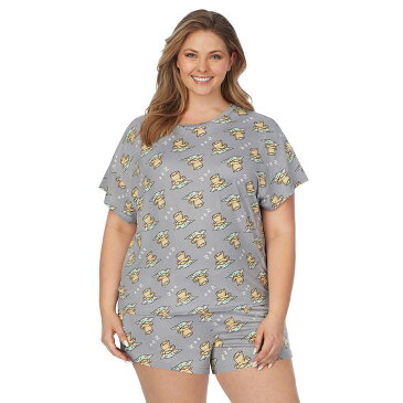 キャラクター スリーブ ショーツ ハーフパンツ 灰色 グレー グレイ スターウォーズ 半袖 【 SLEEVE GRAY LICENSED CHARACTER PLUS SIZE THE MANDALORIAN CHILD PAJAMA TOP AND SHORTS SLEEP SET 】