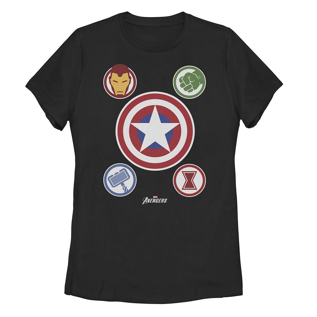 キャラクター Tシャツ 黒色 ブラック 【 LICENSED CHARACTER MARVEL AVENGERS SHIELD EMBLEMS COLLAGE TEE / BLACK 】 キッズ ベビー マタニティ トップス カットソー