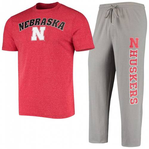 UNBRANDED ネブラスカ Tシャツ 灰色 グレー 【 UNBRANDED CONCEPTS SPORT GRAY SCARLET NEBRASKA HUSKERS SATELLITE PANTS AND TSHIRT SLEEP SET NEB GREY 】 インナー 下着 ナイトウエア メンズ ナイト ルーム パジャマ