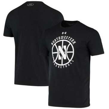 アンダーアーマー UNDER ARMOUR 黒色 ブラック ノースウェスタン ワイルドキャッツ ロゴ バスケットボール Tシャツ アンダーアーマー メンズ 【 BLACK LOGO BASKETBALL TSHIRT NWT 】