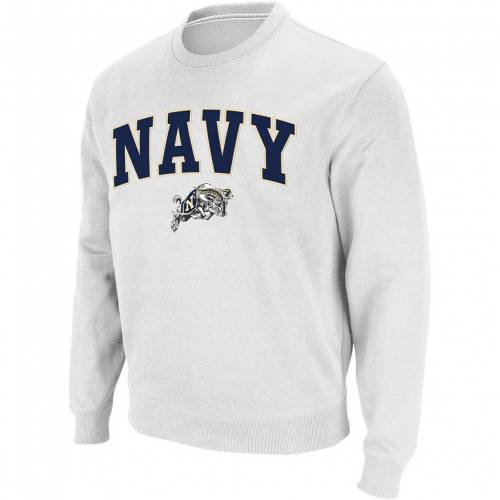 コロシアム 白色 ホワイト 紺色 ネイビー ミッドシップメン ロゴ クルー スウェットシャツ トレーナー & 【 COLOSSEUM WHITE NAVY MIDSHIPMEN ARCH LOGO CREW NECK SWEATSHIRT / NVY WHITE 】 メンズファッション ト