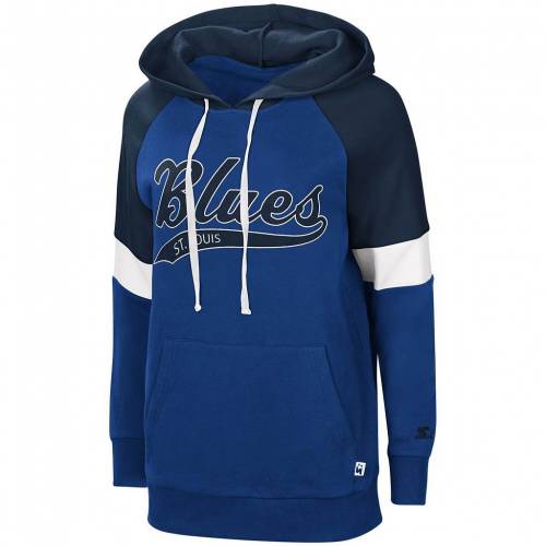 スターター ブルース ラグラン フーディー パーカー 青色 ブルー セントルイス 【 STARTER BLUE/NAVY ST. LOUIS BLUES SHUTOUT RAGLAN PULLOVER HOODIE / BLU BLUE 】 レディースファッション トップス スウェット