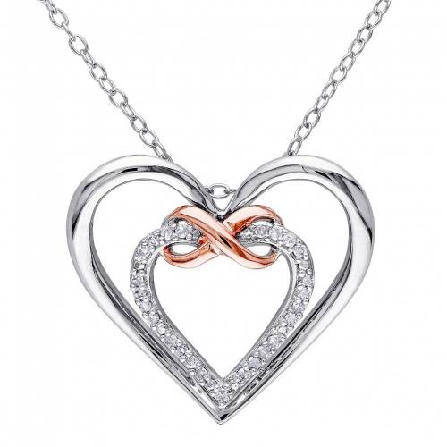 銀色 シルバー ダイヤモンド ネックレス T.W. 【 STELLA GRACE 2-TONE STERLING SILVER 1/10 CARAT DIAMOND INFINITY HEART PENDANT NECKLACE / TWO TONE 】 ジュエリー アクセサリー レディースジュエリー ペンダント