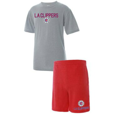 赤 レッド ロサンゼルス クリッパーズ Tシャツ ショーツ ハーフパンツ 灰色 グレー & 【 RED UNBRANDED CONCEPTS SPORT HEATHERED GRAY ANCHOR TSHIRT SHORTS SLEEP SET CLP GREY 】