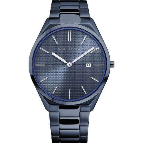 ウルトラ スリム 青色 ブルー ステンレス 銀色 スチール ブレスレット ウォッチ 時計 【 BERING ULTRA SLIM BLUE STAINLESS STEEL BRACELET WATCH - 17240-797 / 】 腕時計 メンズ腕時計 ※入荷時に電池が切れの