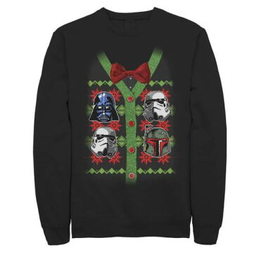 STAR WARS キャラクター クリスマス トレーナー フリース Tシャツ 黒色 ブラック スターウォーズ 【 CHARACTER FACES CHRISTMAS SWEATER FLEECE TEE BLACK 】