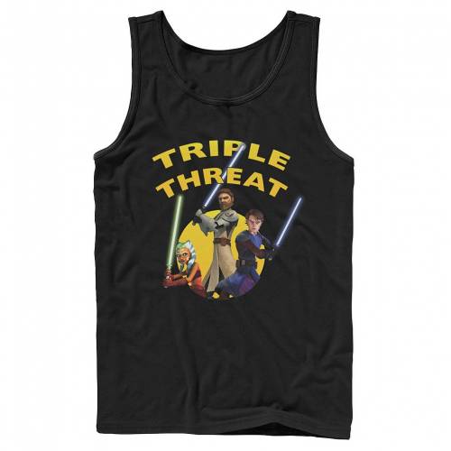 【★スーパーSALE★6/11深夜2時迄】タンクトップ 黒色 ブラック スターウォーズ : 【 STAR WARS CLONE WARS GROUP SHOT TRIPLE THREAT TANK TOP / BLACK 】 メンズファッション トップス