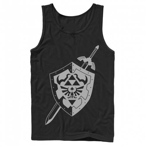 キャラクター タンクトップ 黒色 ブラック 【 LICENSED CHARACTER ZELDA HYLIAN SHIELD AND SWORD TANK TOP / BLACK 】 メンズファッション トップス