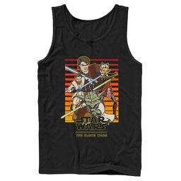 キャラクター タンクトップ 黒色 ブラック スターウォーズ: 【 LICENSED CHARACTER STAR WARS: CLONE WARS JEDI GROUP SHOT RETRO LINE TANK TOP / BLACK 】 メンズファッション トップス