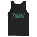 キャラクター レジェンド 緑 グリーン ロゴ タンクトップ 黒色 ブラック 【 LICENSED CHARACTER NINTENDO LEGEND OF ZELDA LINKS AWAKENING PALM TREE GREEN TEXT LOGO TANK / BLACK 】 メンズファッション トップス