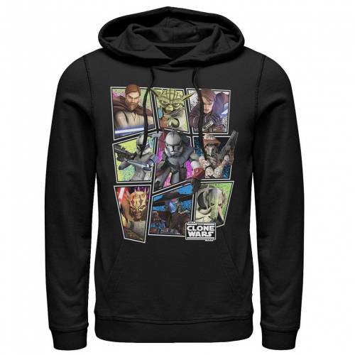 キャラクター フーディー パーカー 黒色 ブラック スターウォーズ 【 LICENSED CHARACTER CLONE WARS SQUARE GROUP PHOTOS HOODIE BLACK 】