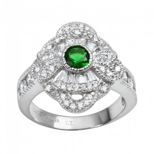 ジルコニア 銀色 シルバー 緑 グリーン & 【 SOPHIE MILLER STERLING SILVER SIMULATED EMERALD CUBIC ZIRCONIA FILIGREE RING / GREEN 】 ジュエリー アクセサリー レディースジュエリー 指輪 リング