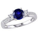 【★スーパーSALE★6/11午前2時迄】白色 ホワイト ゴールド 青色 ブルー ダイヤモンド 【 STELLA GRACE 10K WHITE GOLD LAB-CREATED BLUE AND SAPPHIRE DIAMOND ACCENT 3-STONE RING / 】 ジュエリー アクセサリー レディースジュエリー 指輪 リング(4)