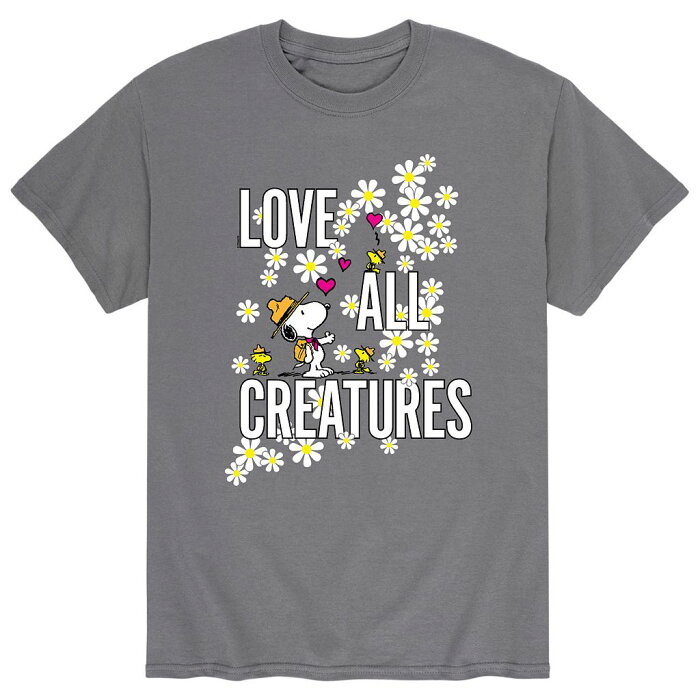 キャラクター Tシャツ 灰色 グレー 【 LICENSED CHARACTER PEANUTS SNOOPY LOVE ALL CREATURE TEE GREY 】