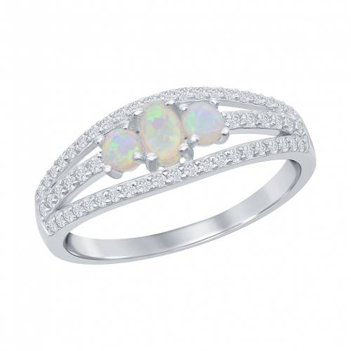 ジルコニア 【★スーパーSALE★6/11深夜2時迄】銀色 シルバー 白色 ホワイト 【 UNBRANDED STERLING SILVER THREE-STONE WHITE OPAL CUBIC ZIRCONIA BAND RING / 】 ジュエリー アクセサリー レディースジュエリー 指輪 リング