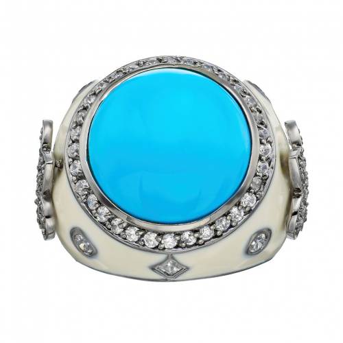 ターコイズ 黒色 ブラック 銀色 シルバー 青色 ブルー & 【 SOPHIE MILLER SIMULATED TURQUOISE CUBIC ZIRCONIA BLACK RHODIUM-PLATED STERLING SILVER FLEUR DE LIS RING / BLUE 】 ジュエリー アクセサリー レディースジュエリー 指輪 リ