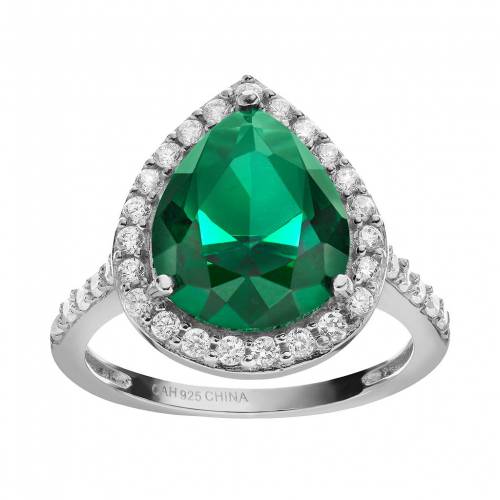 ジルコニア 銀色 シルバー 緑 グリーン & 【 SOPHIE MILLER SIMULATED EMERALD CUBIC ZIRCONIA STERLING SILVER HALO RING / GREEN 】 ジュエリー アクセサリー レディースジュエリー 指輪 リング