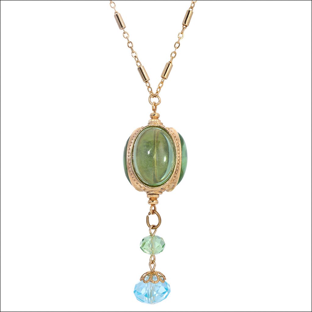 ゴールド 緑 グリーン ネックレス 【 GREEN 1928 GOLD TONE THREESIDED SPINNER DROP NECKLACE 】