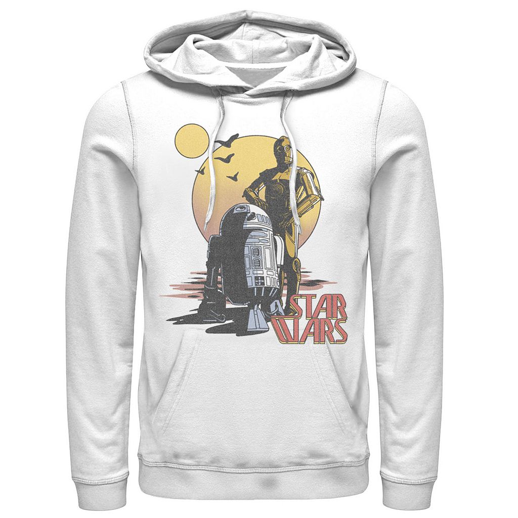 キャラクター フーディー パーカー 白色 ホワイト スターウォーズ 【 LICENSED CHARACTER C3PO AND R2D2 ON TATOOINE RETRO PORTRAIT HOODIE WHITE 】