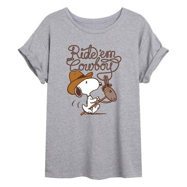 キャラクター Tシャツ 灰色 グレー 'EM COWBOY" 【 LICENSED CHARACTER PEANUTS SNOOPY RIDE FLOWY TEE GREY 】