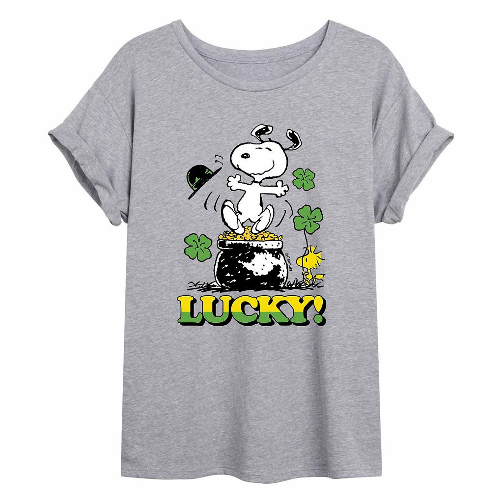 キャラクター Tシャツ 灰色 グレー ST. PATRICK'S 【 LICENSED CHARACTER PEANUTS LUCKY SNOOPY DAY TEE GREY 】