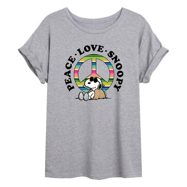 キャラクター Tシャツ 灰色 グレー 【 LICENSED CHARACTER PEANUTS PEACE LOVE SNOOPY FLOWY TEE GREY 】