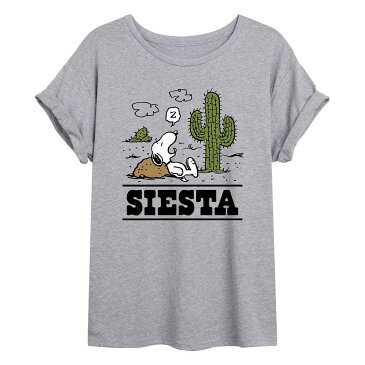 キャラクター Tシャツ 灰色 グレー 【 LICENSED CHARACTER PEANUTS SNOOPY SIESTA FLOWY TEE GREY 】