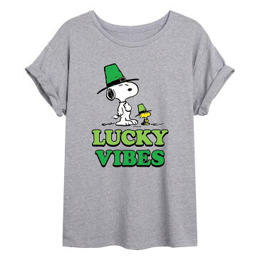 キャラクター Tシャツ 灰色 グレー VIBES" 【 LICENSED CHARACTER PEANUTS SNOOPY LUCKY TEE GREY 】