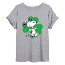 キャラクター Tシャツ 灰色 グレー 【 LICENSED CHARACTER PEANUTS SHAMROCK FLOWY TEE / GREY 】 キッズ ベビー マタニティ トップス カットソー