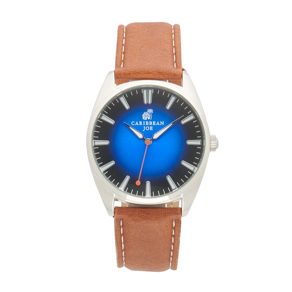 青色 ブルー ストラップ ウォッチ 時計 茶色 ブラウン 【 CARIBBEAN JOE DEGRADE BLUE SUNBURST DIAL STRAP WATCH / BROWN 】 腕時計 メンズ腕時計 ※入荷時に電池が切れの場合もありますので予めご了承くださ