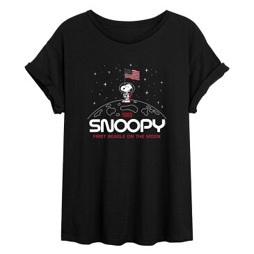 キャラクター Tシャツ 黒色 ブラック 【 LICENSED CHARACTER PEANUTS SNOOPY ON THE MOON FLOWY TEE BLACK 】