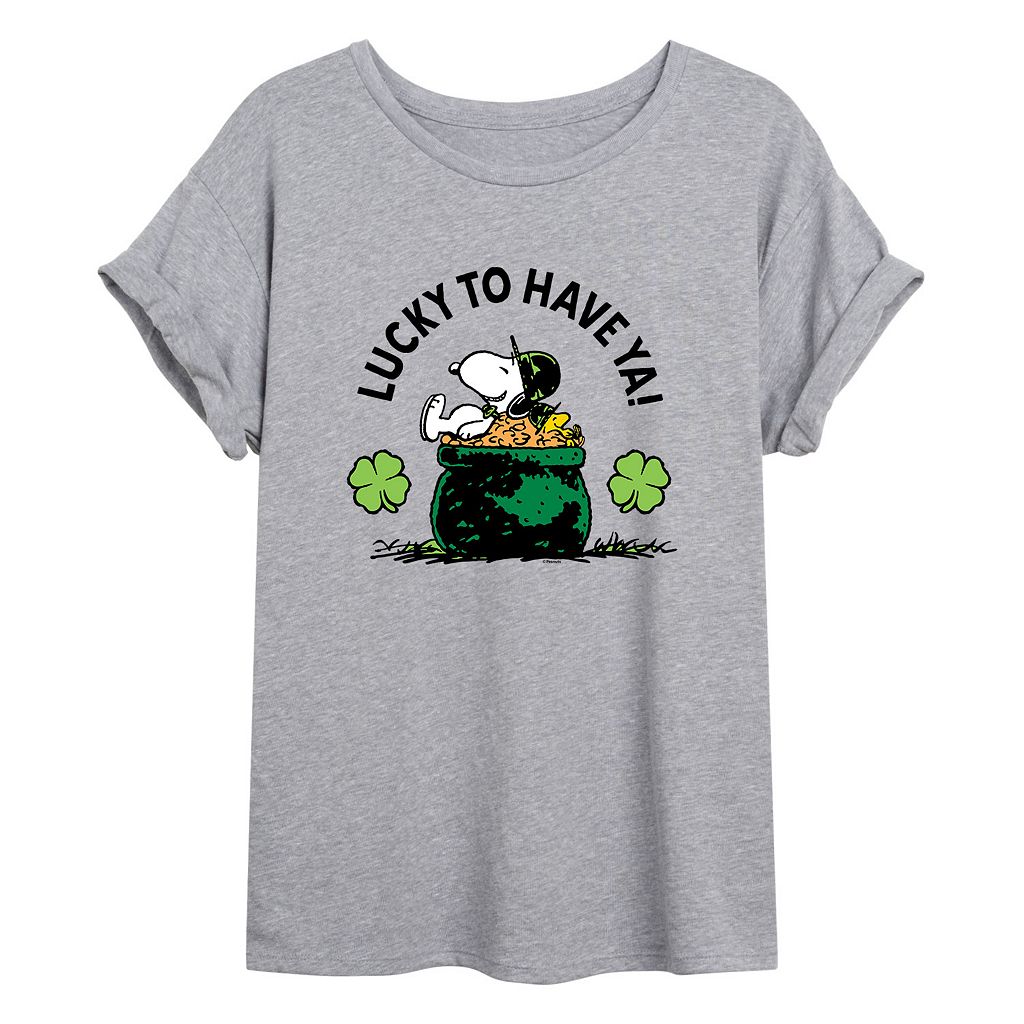 キャラクター Tシャツ 灰色 グレー YA" 【 LICENSED CHARACTER PEANUTS SNOOPY LUCKY TO HAVE TEE GREY 】