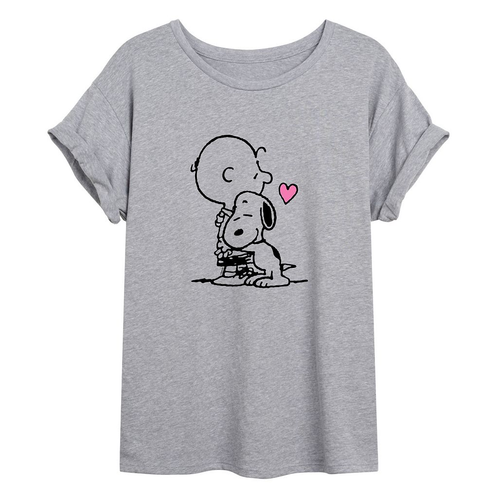 キャラクター Tシャツ 灰色 グレー 【 LICENSED CHARACTER PEANUTS SNOOPY HUG FLOWY TEE GREY 】