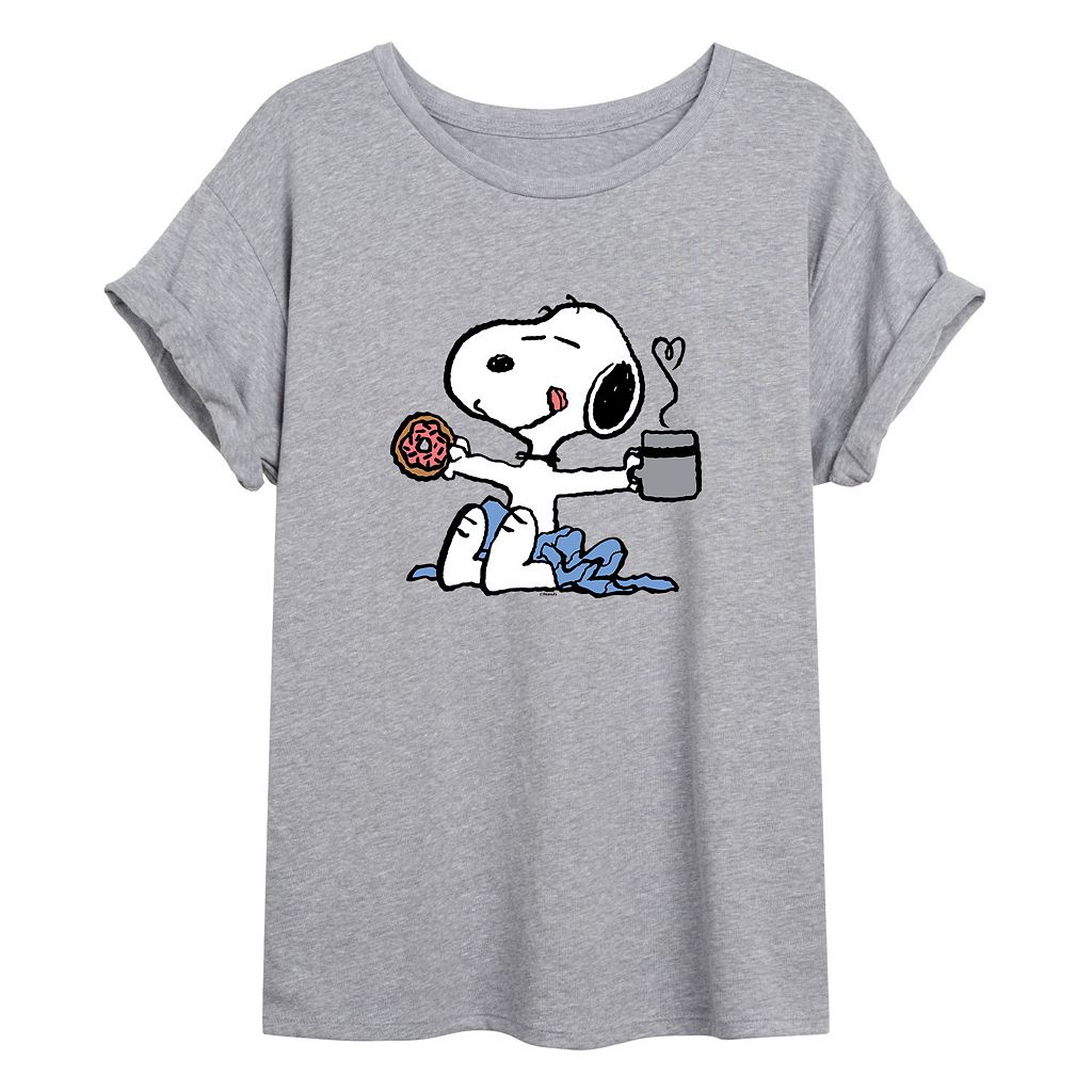 キャラクター Tシャツ 灰色 グレー 【 LICENSED CHARACTER PEANUTS SNOOPY COFFEE FLOWY TEE GREY 】