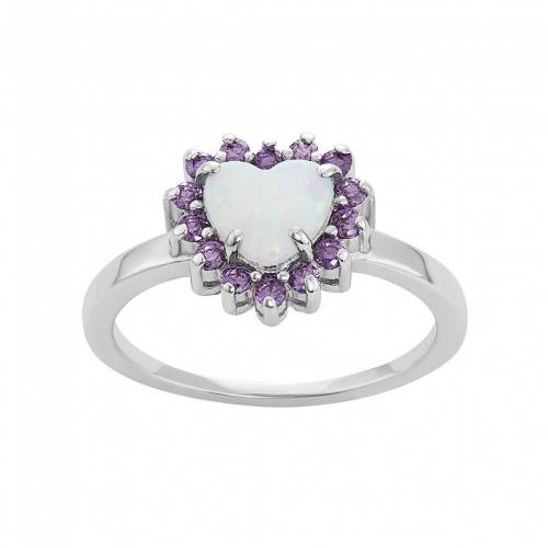 ジルコニア 銀色 シルバー 紫 パープル & 【 UNBRANDED STERLING SILVER LAB-CREATED OPAL CUBIC ZIRCONIA HEART HALO RING / PURPLE 】 ジュエリー アクセサリー レディースジュエリー 指輪 リング