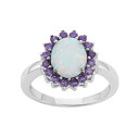 銀色 シルバー 紫 パープル & 【 UNBRANDED STERLING SILVER LAB-CREATED OPAL CUBIC ZIRCONIA OVAL HALO RING / PURPLE 】 ジュエリー アクセサリー レディースジュエリー 指輪 リング