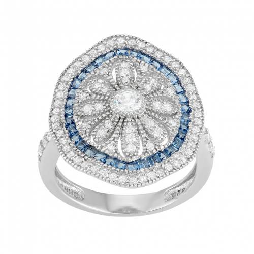 ジルコニア 銀色 シルバー 青色 ブルー & 【 UNBRANDED STERLING SILVER BLUE GLASS CUBIC ZIRCONIA FLOWER RING / 】 ジュエリー アクセサリー レディースジュエリー 指輪 リング