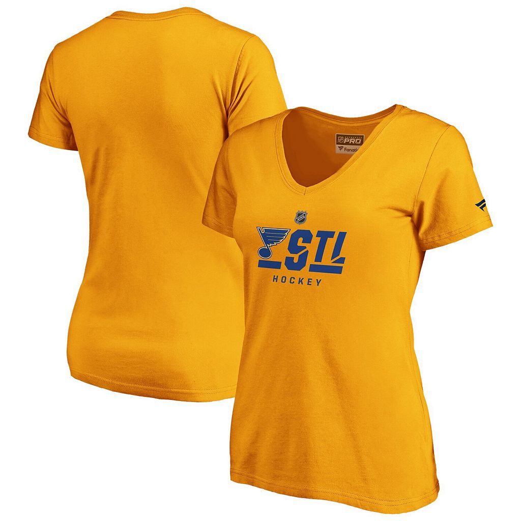 ファナティクス ゴールド ブルース オーセンティック プロ ロゴ Vネック Tシャツ セントルイス 【 FANATICS BRANDED GOLD ST. LOUIS BLUES AUTHENTIC PRO SECONDARY LOGO V-NECK T-SHIRT / BLU GOLD 】 レディースファッ