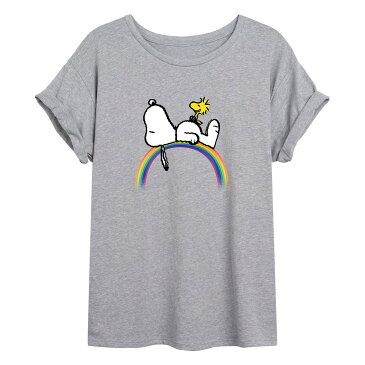 キャラクター 虹色 レインボー Tシャツ 灰色 グレー & 【 LICENSED CHARACTER PEANUTS SNOOPY WOODSTOCK RAINBOW OVERSIZED TEE GREY 】