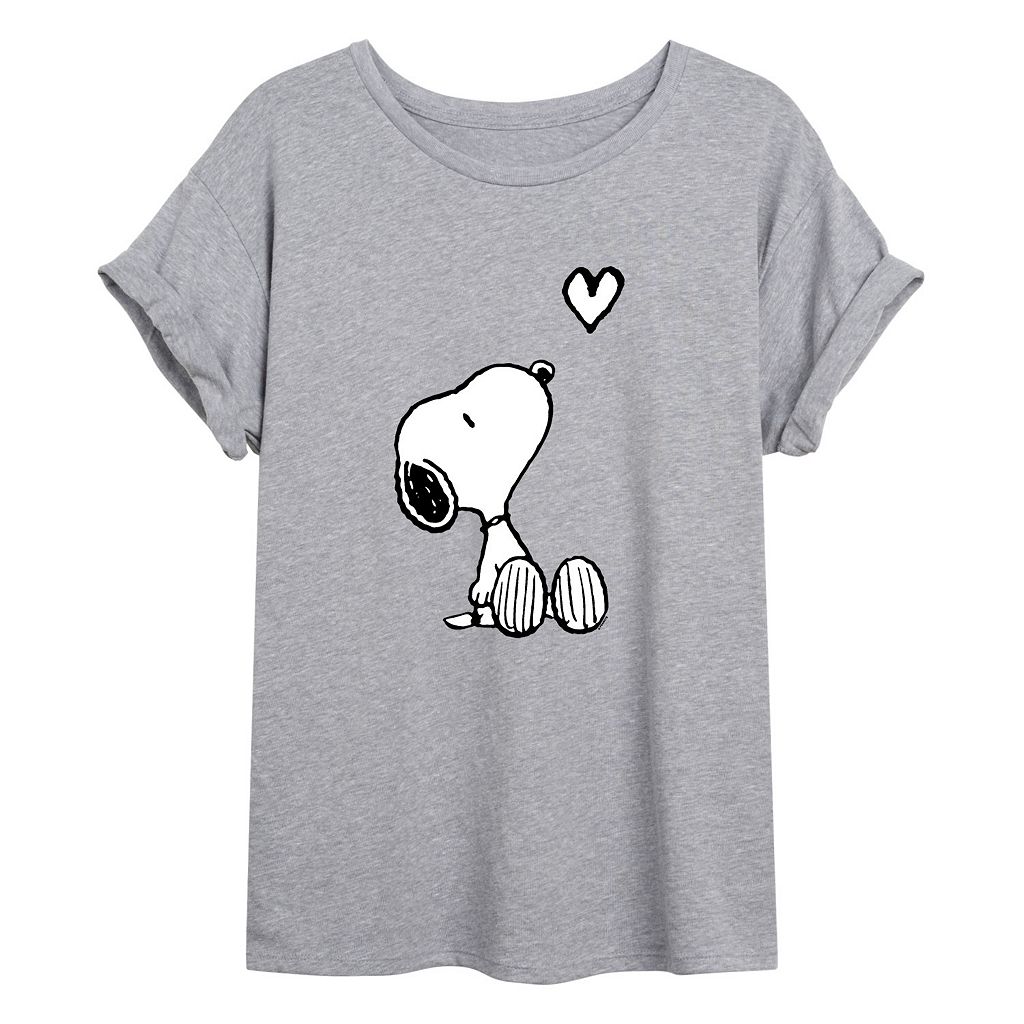 キャラクター Tシャツ 灰色 グレー 【 LICENSED CHARACTER PEANUTS SNOOPY HEART FLOWY TEE GREY 】