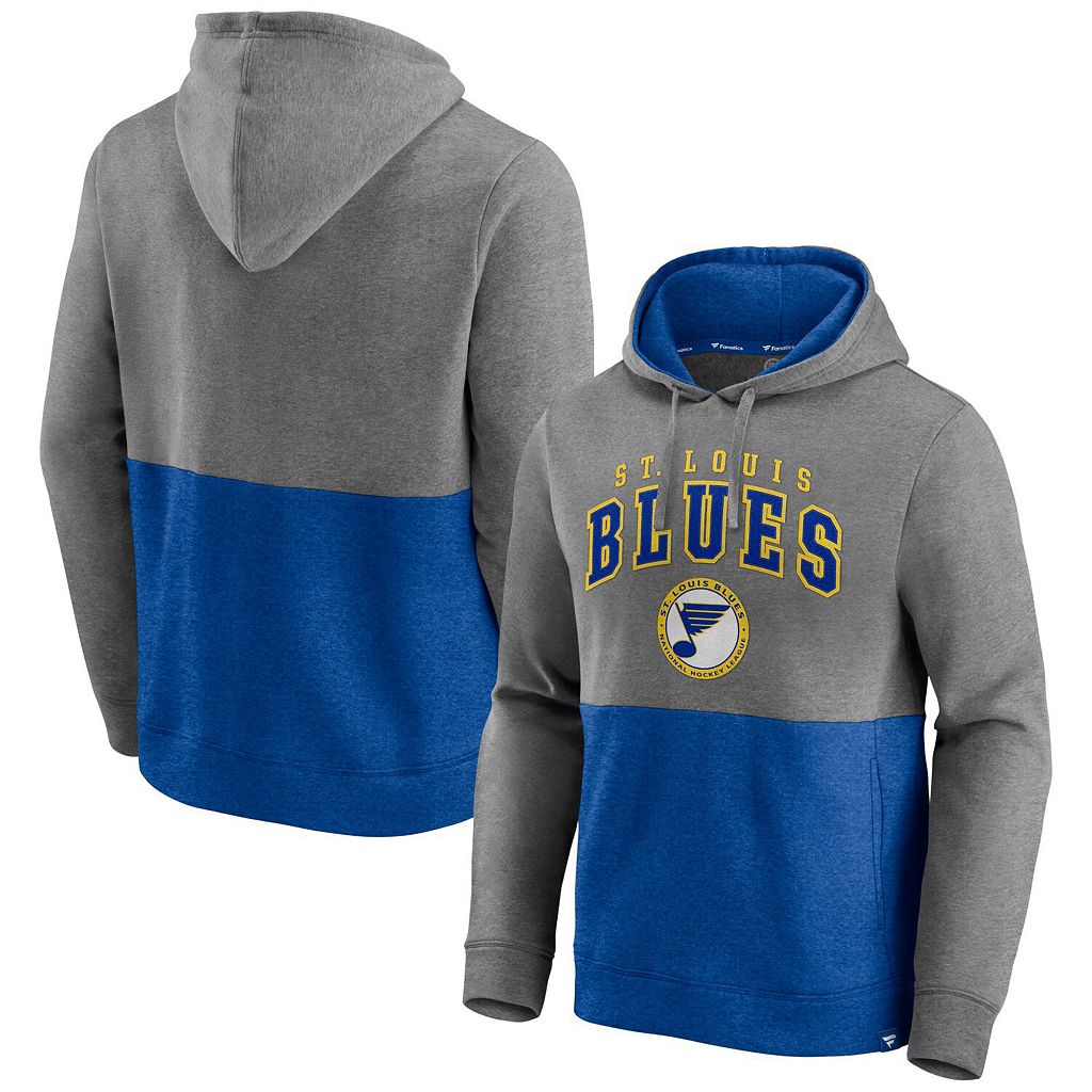 ファナティクス ブルース クラシック フーディー パーカー 灰色 グレー セントルイス 【 FANATICS BRANDED HEATHERED GRAY/BLUE ST. LOUIS BLUES BLOCK PARTY CLASSIC ARCH SIGNATURE PULLOVER HOODIE / BLU GREY 】 メンズファ