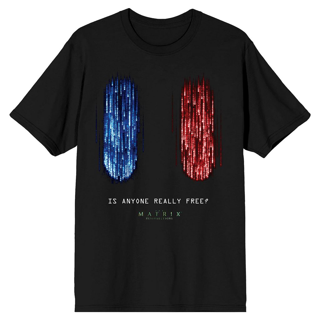 キャラクター 赤 レッド 青色 ブルー Tシャツ 黒色 ブラック 【 LICENSED CHARACTER THE MATRIX 4 RED AND BLUE TEE / BLACK 】 メンズファッション トップス カットソー