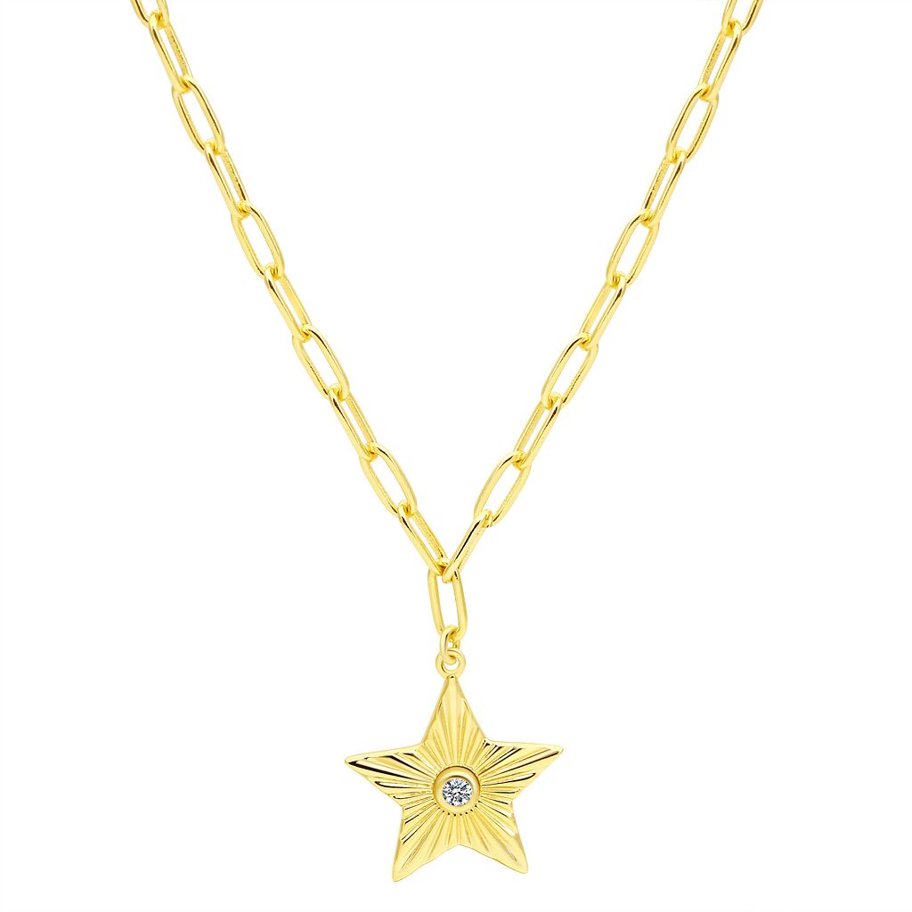 ゴールド 銀色 シルバー ネックレス 【 PUR AARDE 14K GOLD OVER SILVER CUBIC ZIRCONIA STAR PENDANT NECKLACE / GOLD TONE 】 ジュエリー アクセサリー レディースジュエリー ペンダント