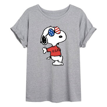 キャラクター Tシャツ 灰色 グレー 【 LICENSED CHARACTER PEANUTS USA SNOOPY FLOWY TEE GREY 】