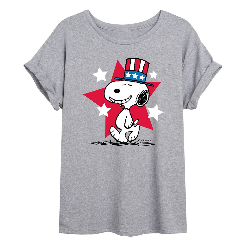 キャラクター スターズ グラフィック Tシャツ 灰色 グレー 【 LICENSED CHARACTER PEANUTS SNOOPY STARS FLOWY GRAPHIC TEE GREY 】