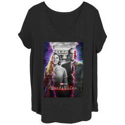 キャラクター グラフィック Tシャツ 黒色 ブラック & 【 LICENSED CHARACTER PLUS SIZE MARVEL WANDAVISION SCARLETT WITH VISION GLITCH POSTER GRAPHIC TEE / BLACK 】 キッズ ベビー マタニティ トップス カットソー